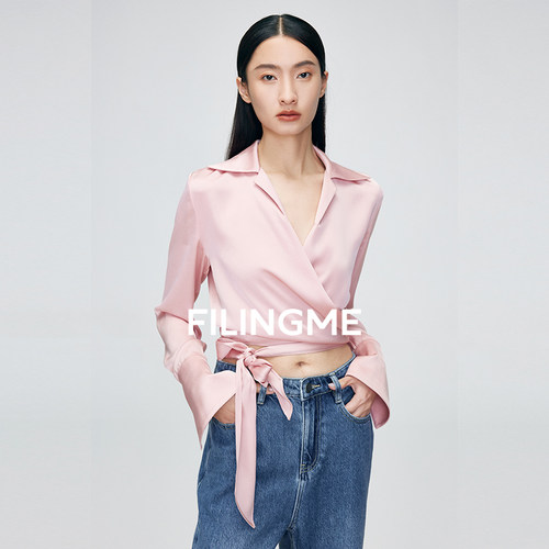 FILINGME绑带醋纤长袖衬衫