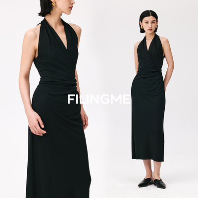 菲埃琳FILINGME26夏季新款醋酸针织气质挂脖围裹式修身弹力连衣裙