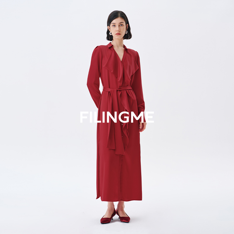 FILINGME荷叶边长袖连衣裙