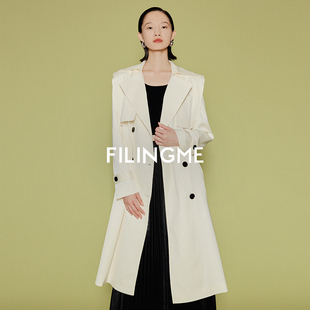 显白外套 菲埃琳FILINGME25春装 系带收腰长款 风衣秋季 职场通勤修身