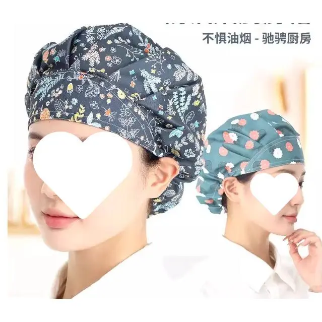 厨房帽子女纯棉家用做饭厨师帽护士卫生防尘帽防油烟烘焙工作帽量