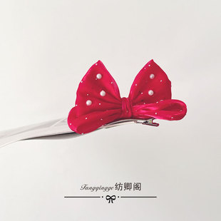 在逃公主红色蝴蝶结女童发饰可爱珍珠头顶发夹女孩子粉色爱莎蓝色
