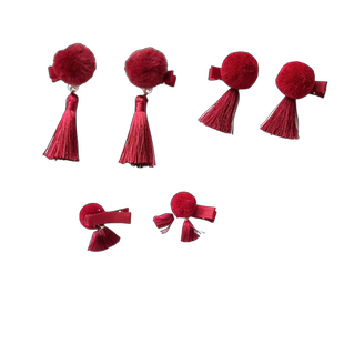 宝宝可爱抓周发夹一对新年红色喜庆儿童周岁流苏发饰红色毛球过年