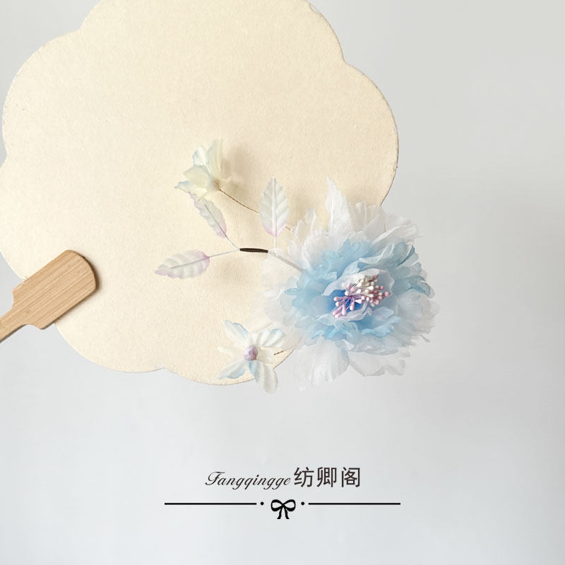 新款原创设计古风手工制作渐变水墨蓝汉服配饰烫花发夹女汉服头饰