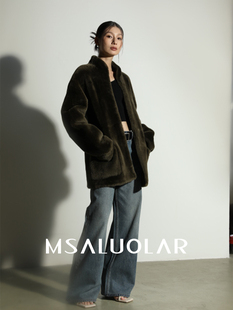 MSALUOLAR罗拉小姐 进口美利奴皮毛一体皮草大衣时尚立领冬季外套