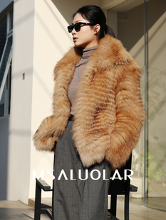 MSALUOLAR罗拉小姐 芬兰进口无缝彩狐白鹅绒狐狸毛皮草大衣羽绒服
