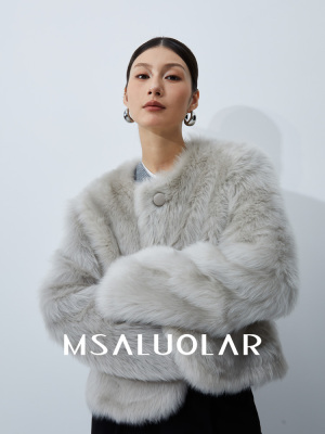 MSALUOLAR罗拉小姐 西班牙进口拉贡皮毛一体短款时髦皮草外套女