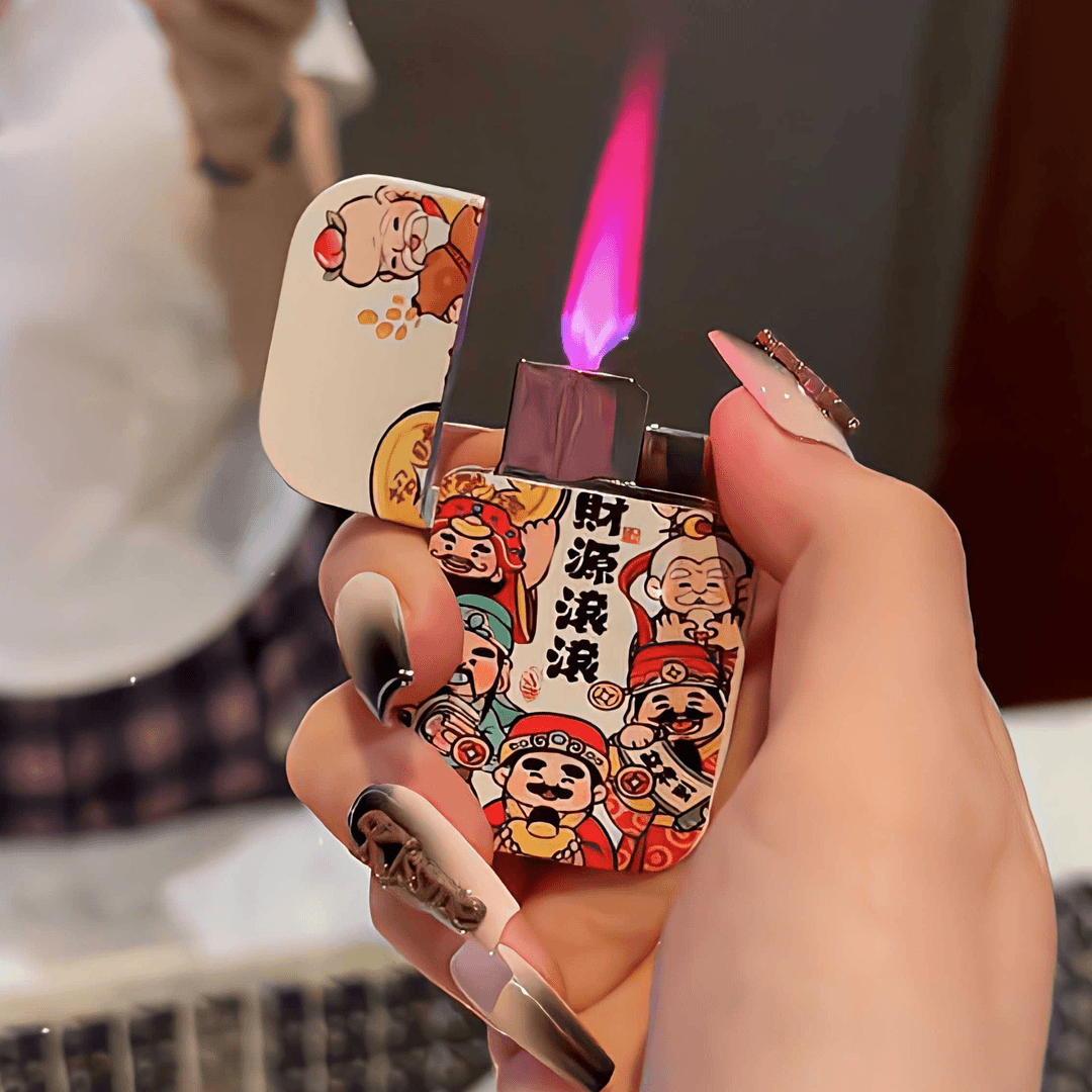 财神爷发财卡通粉色火焰打火机