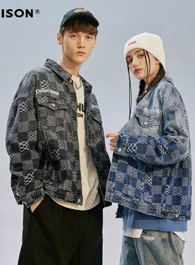 Eptison秋季新款宫西达也系列潮牌牛仔夹克时尚格子外套男女同款
