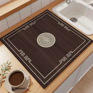 新中式正方形沥水垫仿木纹厨房台面吸水垫硅藻泥隔热茶垫烟灰缸垫