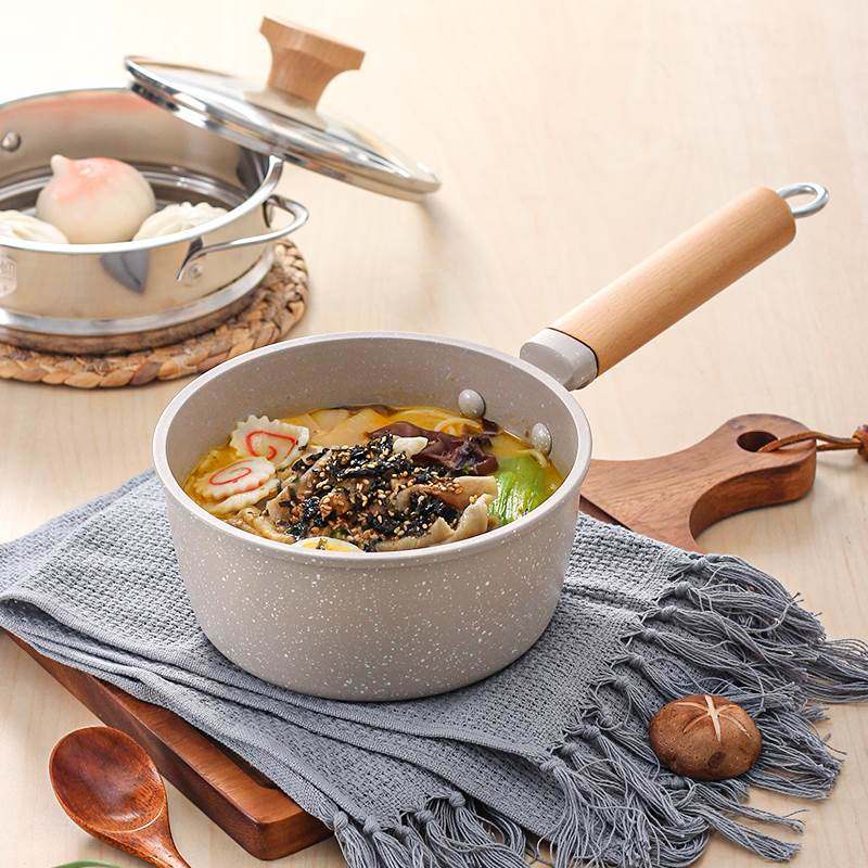 麦饭石奶锅不粘锅婴儿宝宝辅食锅带蒸笼煮面小锅电磁炉燃气灶通用