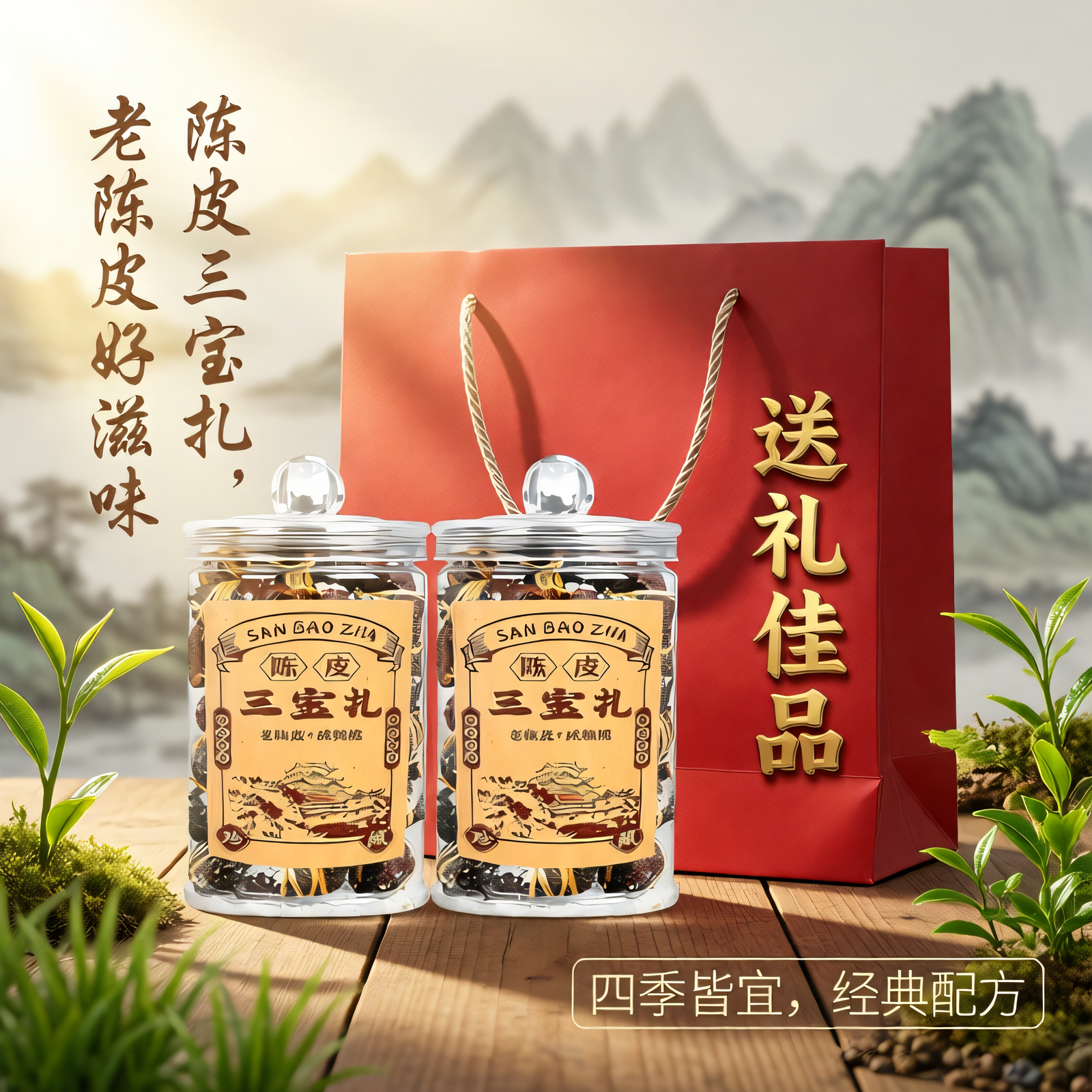陈皮三宝扎 10年老陈皮 咸橄榄三宝茶 传统手工腌制 节日送礼