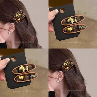 爱心格子小马发夹女2026新款新年发饰可爱甜美发卡子韩系气质发饰