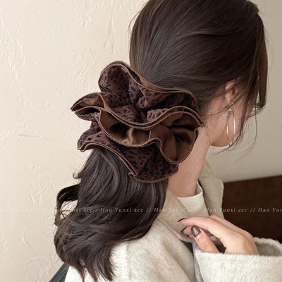 韩系双层豹纹缎面大肠发圈2025新款高级感气质丸子头发绳头绳发饰