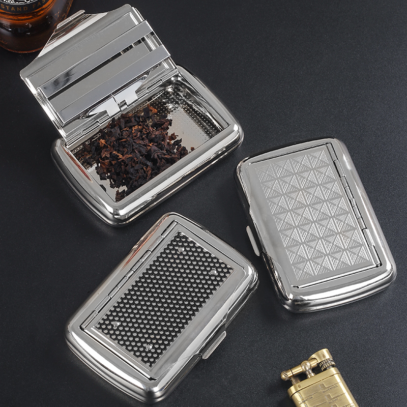 不锈钢烟丝盒大号加厚金属烟盒男士卷烟收纳盒便携式烟斗配件防压