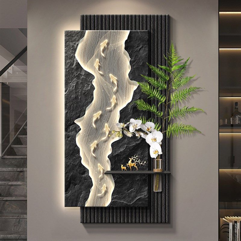 精选九鱼图入口装饰画无障碍豪华高端客厅过道走廊挂画立体砂岩入,家居饰品,现代装饰画,淘宝优惠券,粉丝福利购,淘宝优惠卷