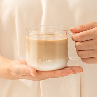 精选Glasslock盖朗耐热玻璃杯咖啡杯ins风喝水杯子果汁牛奶杯办公