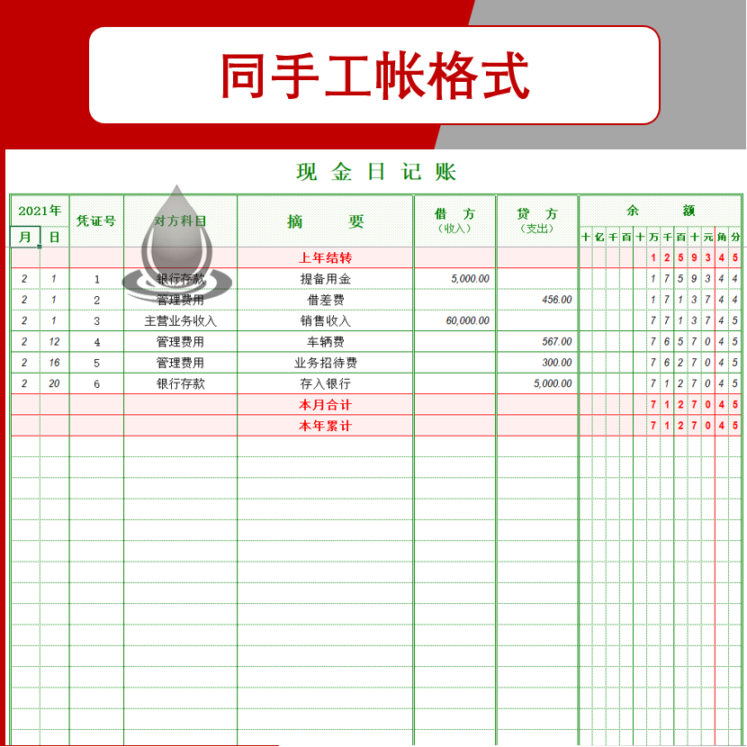 现金银行日记账电子版出纳记账流水账自动计算余额excel表格