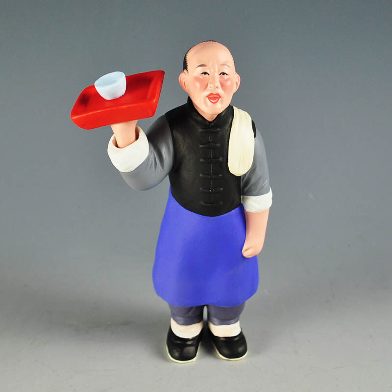 红泥坊天津泥人张彩塑店小二跑堂传统手工橱窗摆件商务会议礼品送