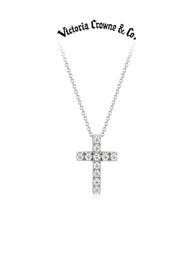 Victoria Crowne英伦王朝 满钻十字架项链莫桑毛衣链高级生日礼物