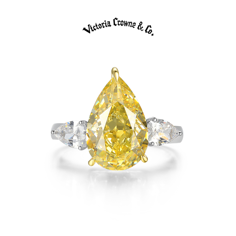 英伦王朝鹅黄色冰花切宝石戒指