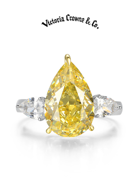 Victoria Crowne英伦王朝 鹅黄色冰花切仿黄水晶食指戒生日礼物