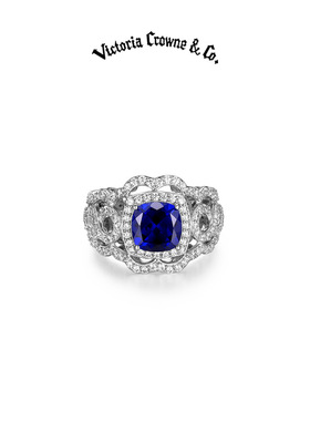 Victoria Crowne英伦王朝 重工宽版蓝宝石戒指指环高级生日礼物