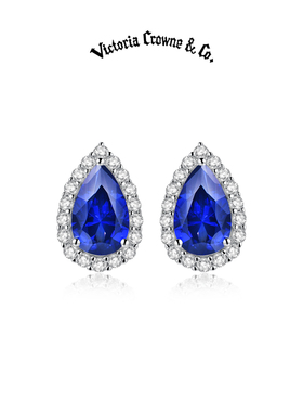 Victoria Crowne英伦王朝 水滴形彩宝耳钉蓝宝石耳饰轻奢生日礼物
