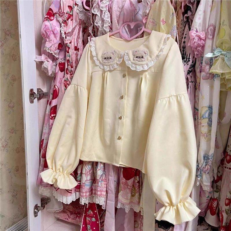 lolita内搭衬衫女秋季软妹可爱娃娃领泡泡袖系带衬衣百搭打底上衣,模玩/动漫/周边/娃圈三坑/桌游,lolita洛丽塔/软妹装/洋装,淘宝优惠券,粉丝福利购,淘宝优惠卷