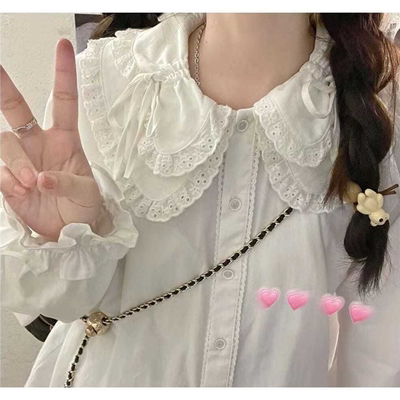 lolita内搭衬衫秋季日系软妹可爱蕾丝花边娃娃领系带长袖上衣打底