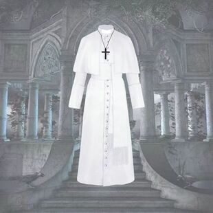 中世纪复古牧师演出服万圣节成人cos神父披肩长袍纯色修道院制服