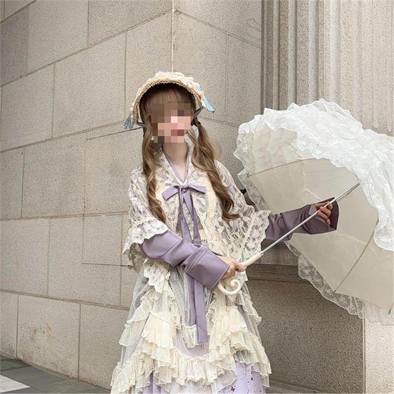 汉洋折衷汉服秋冬日常紫色套装交lolita洛丽塔/