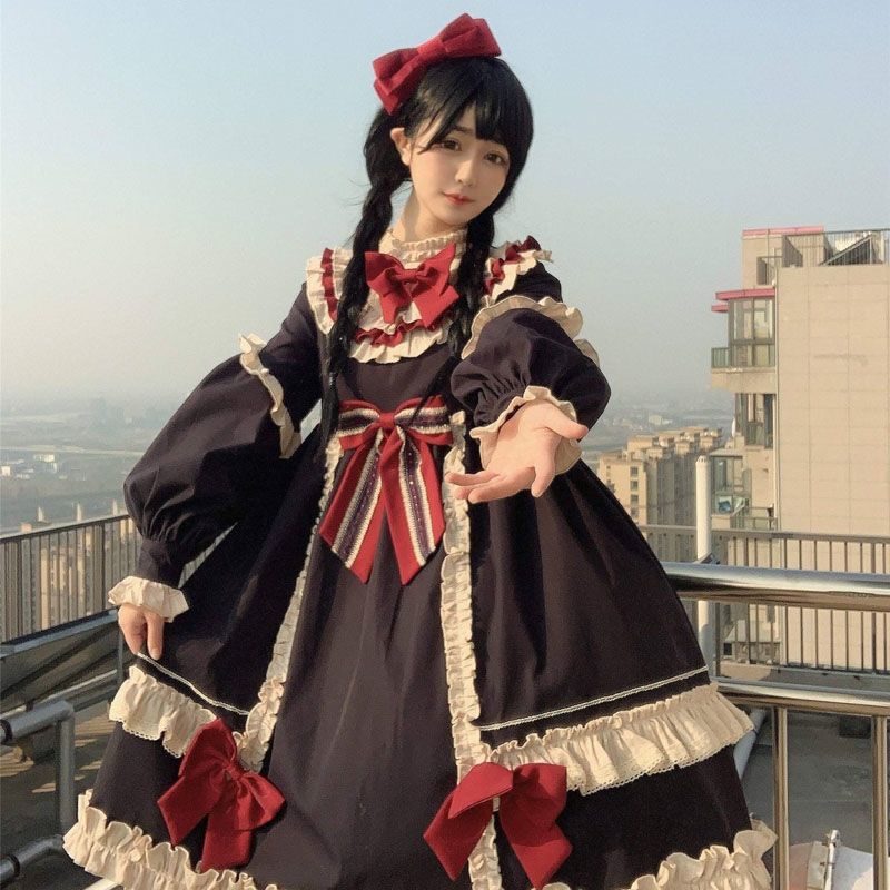 冬季lolita裙子白雪姬古典少女秋冬加厚长袖洛丽塔op连衣裙正品