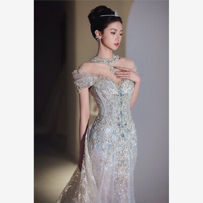 鱼尾婚纱主纱新娘高端挂