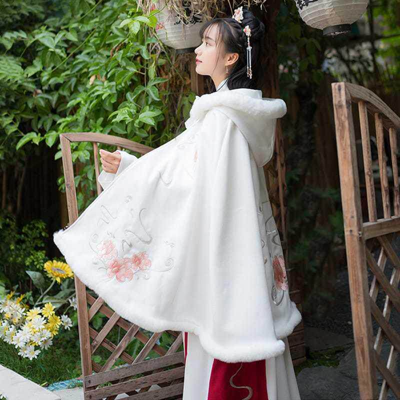 秋冬加绒加厚汉服披风女大码300斤胖mm中国风汉元素外套国潮披肩