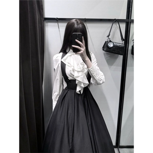 哥特风修女风cossk神久夜洛丽塔衬衫+黑色背心连衣裙暗黑套装女春