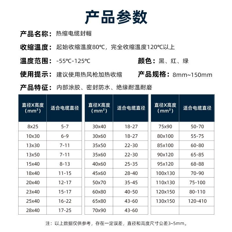 带胶热缩封帽电缆套高压线缆绝缘保护套密封头8mm-130mm多色可选,搬运/仓储/物流设备,机械式停车设备（立体停车库）,淘宝优惠券,粉丝福利购,淘宝优惠卷