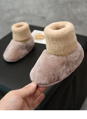 秋冬加厚婴儿鞋子宝宝软底护脚套保暖3-6-12个月防掉加绒新生棉鞋