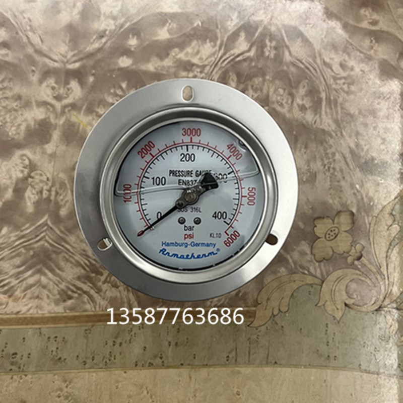 0-400bar全不锈钢注液防震压力表0-6000psi液压表G1/2螺纹316L