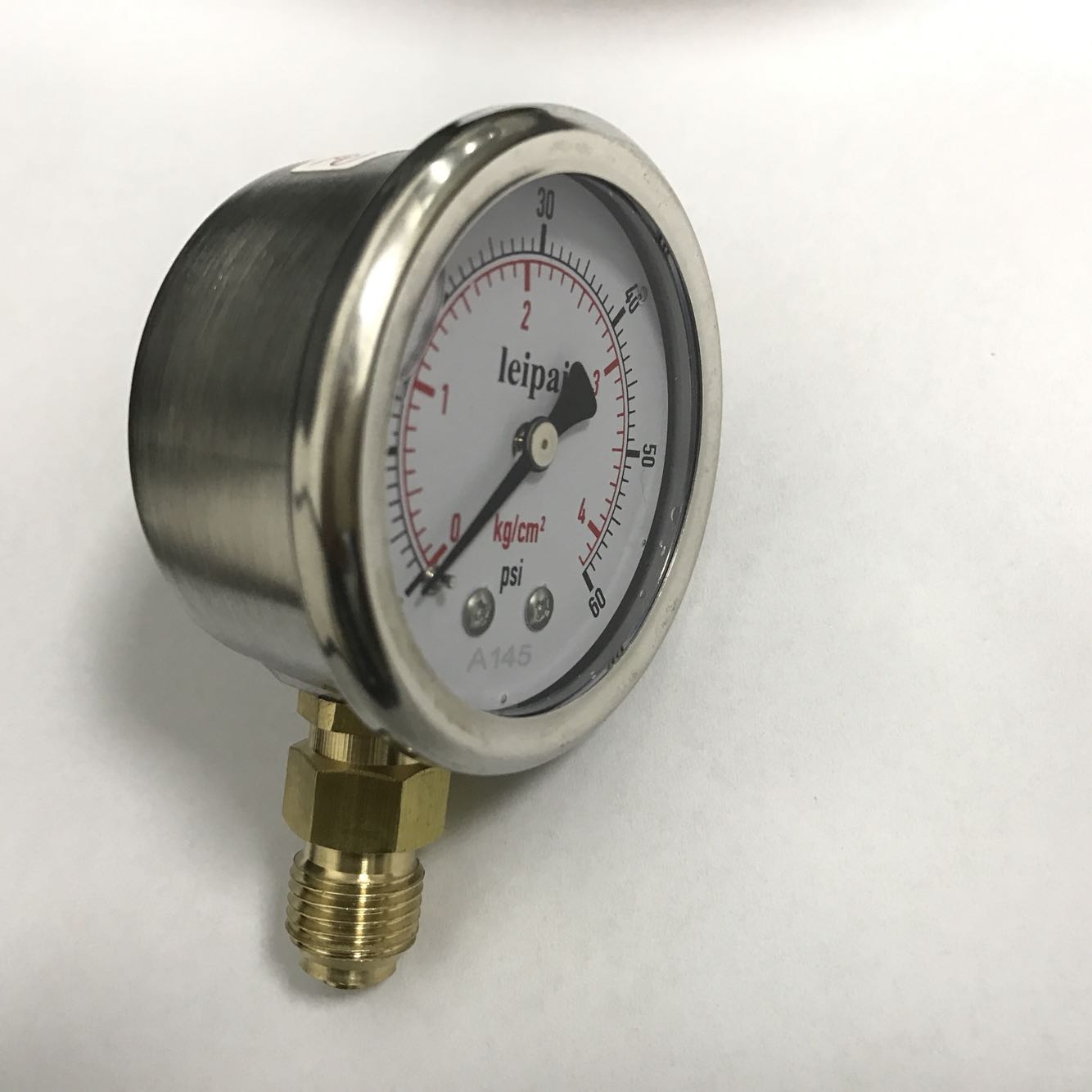 不锈钢防震压力表 铜接头G1/4 不锈钢外壳直径51mm 4kg/cm2 60psi