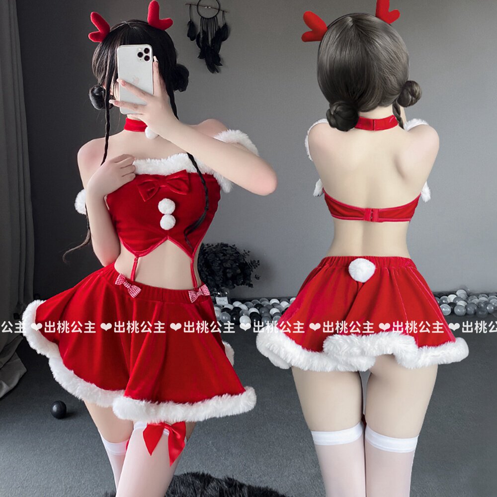 性感一字肩圣诞制服小麋鹿套装