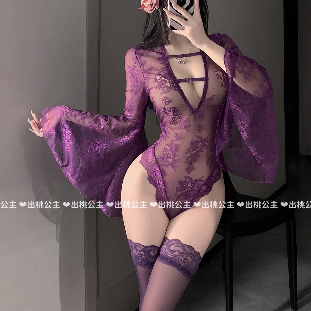 性感蕾丝透视连体衣深V睡衣