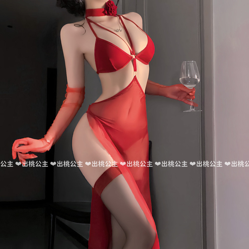 气质御姐露背网纱长裙蕾丝透视