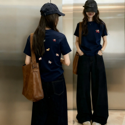 胖MM遮肉正肩短袖T恤女2026夏季新款前后小马印花小个子圆领上衣