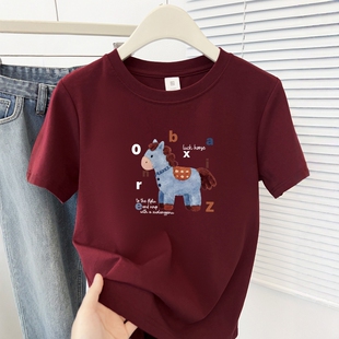 2026新款 t恤女胖mm遮肉显瘦洋气圆领正肩上衣潮 卡通小马印花短袖