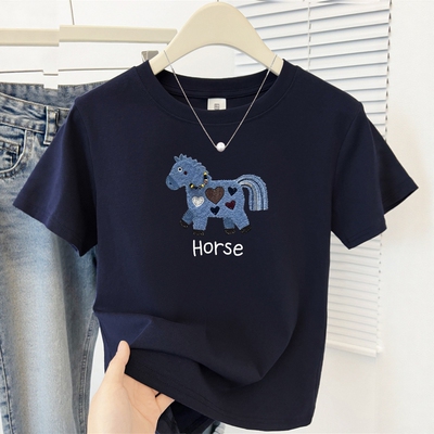 正肩圆领卡通印花短袖t恤女2026年新款韩版小众胖mm显瘦上衣ins潮