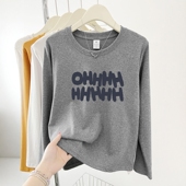 时尚 t恤女春秋季 百搭休闲显瘦减龄打底上衣 正肩圆领长袖 2025新款