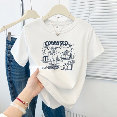 卡通字母印花2026夏季新款正肩短袖T恤女青春胖MM小众遮肉上衣ins