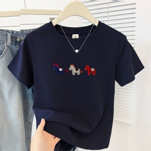 t恤女胖mm大码 素印花短袖 遮肉显瘦正肩上衣ins潮 马年元 2026新春款