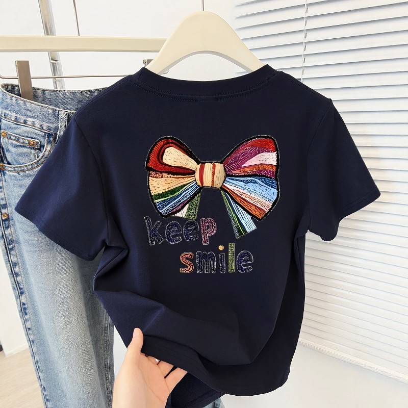 2026年新款蝴蝶结印花短袖T恤女小个子正肩显瘦胖mm大码遮肉上衣,女装/女士精品,T恤,淘宝优惠券,粉丝福利购,淘宝优惠卷